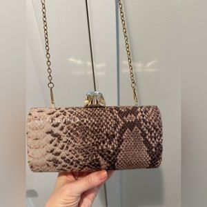 Snake Print Clutch, Removable Chain